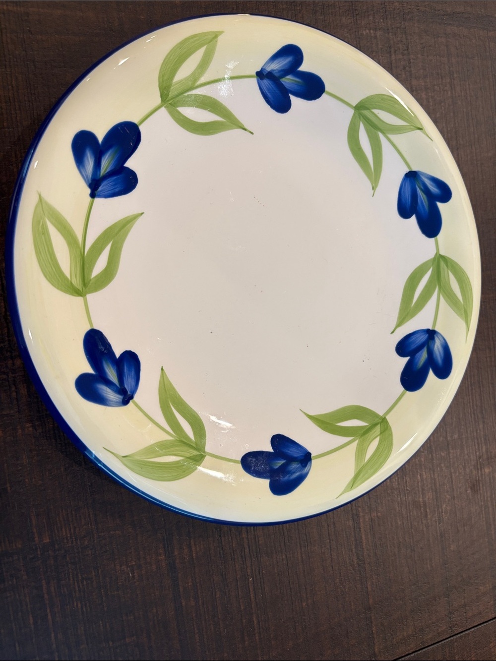 Vintage Dansk Verona stoneware plate -Hand-Painted Blue Floral Ceramic Dinner